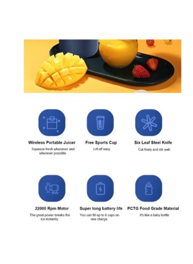 EONLINE Portable Blender, Blender Juicer Juice Cup Fruit Blender Portable Fruit Cup, USB Rechargeable Personal Size Juice Cup, Personal Blender for Smoothies and Smoothies, 400ml Travel Juice Cup - Image 4